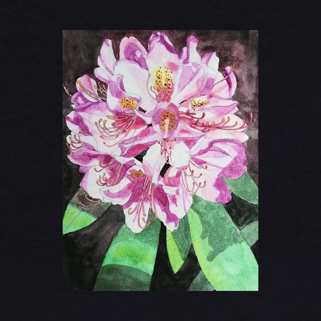 Pink Rhododendron flower watercolour painting by esvb